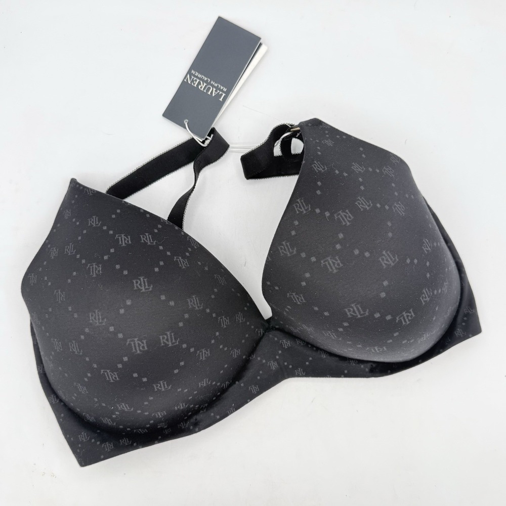 Ralph Lauren Wireless T-Shirt Bra Black All Over‎ Logo 36DDD NWT
